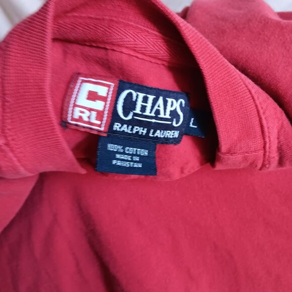 Mens Red Long Sleeve Shirt Chaps Ralph Lauren L 100% Cotton Embroidered Logo - Picture 2 of 6